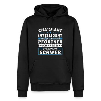 Charmant und intelligent - Pförtner Edition - Männer Premium Bio Hoodie - Schwarz - Vorne - Nico (187cm)