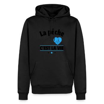 la pêche c est la vie,Pêche,Pêcheur,pêcheur - Sweat à capuche Premium bio Homme - noir - Devant - Nico (187cm)