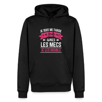 Je suis motarde, Humour cadeau motarde - Sweat à capuche Premium bio Homme - noir - Devant - Nico (187cm)