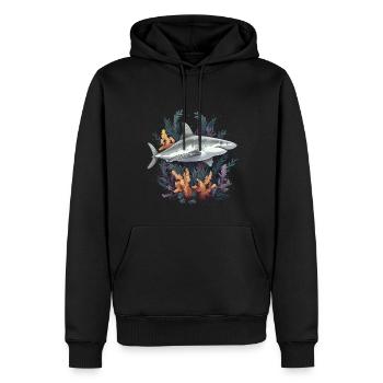 Grands coraux de poissons de requin blanc - Sweat à capuche Premium bio Homme - noir - Devant - Nico (187cm)