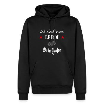 Ici ROI De la Gaufre - Sweat à capuche Premium bio Homme - noir - Devant - Nico (187cm)