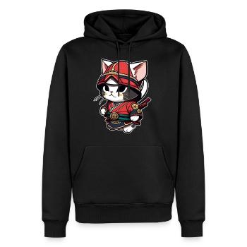 Chat samouraï mignon - Sweat à capuche Premium bio Homme - noir - Devant - Nico (187cm)