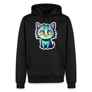 Illustration de chat mignon - Sweat à capuche Premium bio Homme - noir - Devant - Nico (187cm)