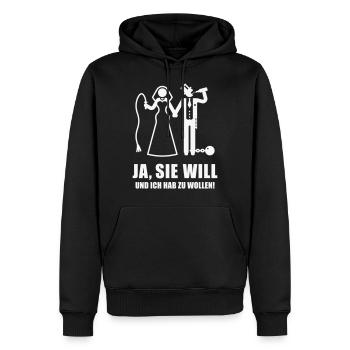 Ja, Sie Will … (Bräutigam, Junggesellenabschied W) - Männer Premium Bio Hoodie - Schwarz - Vorne - Nico (187cm)
