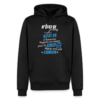 Puissance Routière - Sweat à capuche Premium bio Homme - noir - Devant - Nico (187cm)