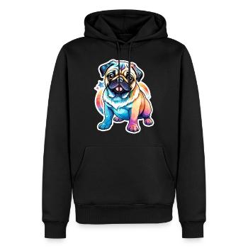 Aquarelles de carlin - Sweat à capuche Premium bio Homme - noir - Devant - Nico (187cm)