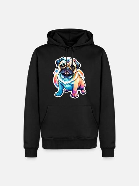 Mops Wasserfarben - Männer Premium Bio Hoodie - Schwarz