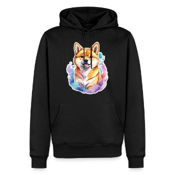 Aquarelles Shiba Inu - Sweat à capuche Premium bio Homme - noir - Devant - Nico (187cm)
