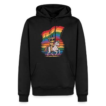 Teddy Bear Rides Unicorn LGBTQ Rainbow Flag - Men’s Premium Organic Hoodie - black - Front - Nico (187cm)