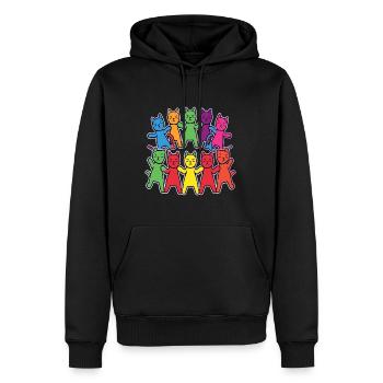 Techno Party Funny Dancing Rainbow Cat Rave - Men’s Premium Organic Hoodie - black - Front - Nico (187cm)