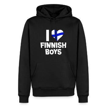 J’ADORE LES GARÇONS FINLANDAIS - Sweat à capuche Premium bio Homme - noir - Devant - Nico (187cm)