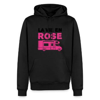 La vie en Rose | Camping Car | Camping car lover ! - Sweat à capuche Premium bio Homme - noir - Devant - Nico (187cm)