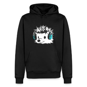 Igel mit Kopfhörer - Männer Premium Bio Hoodie - Schwarz - Vorne - Nico (187cm)