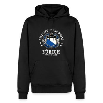 Zürich - Männer Premium Bio Hoodie - Schwarz - Vorne - Nico (187cm)