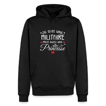 Je Suis Une Militaire, Mais Aussi Une Princesse - Sweat à capuche Premium bio Homme - noir - Devant - Nico (187cm)