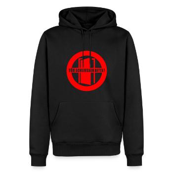 Tuer schliessen bitte | Tür schließen bitte - Männer Premium Bio Hoodie - Schwarz - Vorne - Nico (187cm)