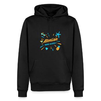 ATTENTION, MÈRE AGITÉE ! (maman, plage) - Sweat à capuche Premium bio Homme - noir - Devant - Nico (187cm)