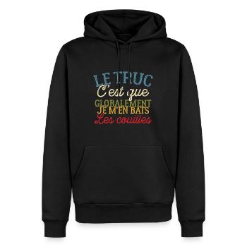 Humour - Je M'en Bats Les Couilles - Sweat à capuche Premium bio Homme - noir - Devant - Nico (187cm)