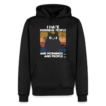 Les gens du matin disent Chat Fun Shirt - Sweat à capuche Premium bio Homme - noir - Devant - Nico (187cm)