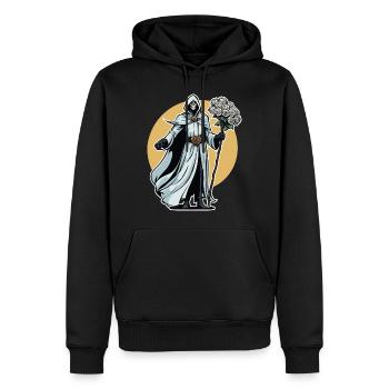 Illustration de fleurs de la Faucheuse - Sweat à capuche Premium bio Homme - noir - Devant - Nico (187cm)
