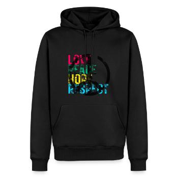 LOVE PEACE HOPE & RESPECT - Men’s Premium Organic Hoodie - black - Front - Nico (187cm)