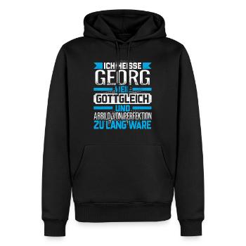 GEORG - Gottgleich - Männer Premium Bio Hoodie - Schwarz - Vorne - Nico (187cm)