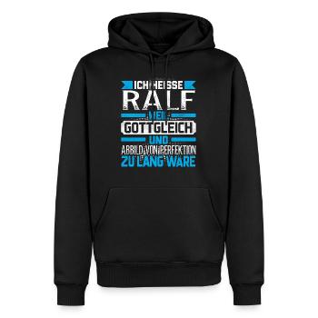 RALF - Gottgleich Geschenk - Männer Premium Bio Hoodie - Schwarz - Vorne - Nico (187cm)