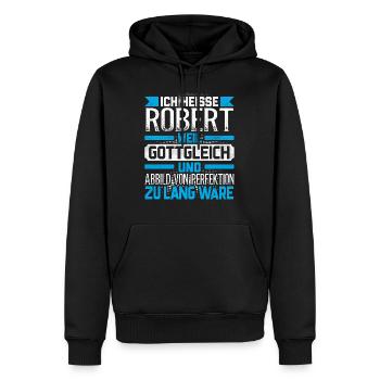 ROBERT - Gottgleich - Männer Premium Bio Hoodie - Schwarz - Vorne - Nico (187cm)