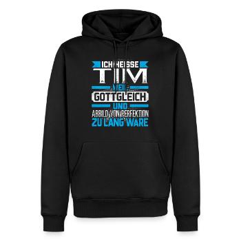 TIM - Gottgleich - Männer Premium Bio Hoodie - Schwarz - Vorne - Nico (187cm)