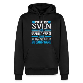 SVEN -Gottgleich - Männer Premium Bio Hoodie - Schwarz - Vorne - Nico (187cm)