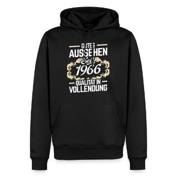 1966 - Qualität - Männer Premium Bio Hoodie - Schwarz - Vorne - Nico (187cm)