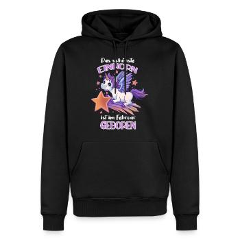 Das schönste Einhorn ist im Februar geboren - Männer Premium Bio Hoodie - Schwarz - Vorne - Nico (187cm)