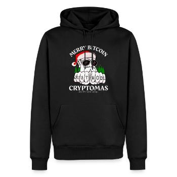 BITCOIN CHRISTMAS MERRY CRYPTOMAS JUST HODL IT - Männer Premium Bio Hoodie - Schwarz - Vorne - Nico (187cm)