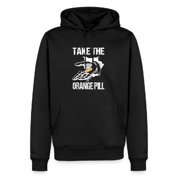 Bitcoin prend la pilule orange - Sweat à capuche Premium bio Homme - noir - Devant - Nico (187cm)