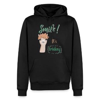 Alpaka Smile, it's friday. Perfekt fürs Büro - Männer Premium Bio Hoodie - Schwarz - Vorne - Nico (187cm)