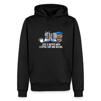 Life Is Better With Coffee Cats And Books Lesen - Männer Premium Bio Hoodie - Schwarz - Vorne - Nico (187cm)