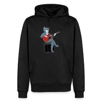 CAT PLAYS THE BLUES - cat playing guitar - Men’s Premium Organic Hoodie - black - Front - Nico (187cm)