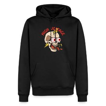 Monteur de lignes électricien crâne à haut voltag - Sweat à capuche Premium bio Homme - noir - Devant - Nico (187cm)