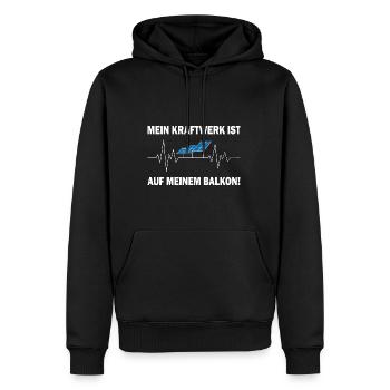 Mein Kraftwerk ist auf meinem Balkon - Männer Premium Bio Hoodie - Schwarz - Vorne - Nico (187cm)
