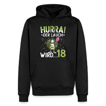 18 Geburtstag 18 Jahre Hurra der Lauch wird 18 - Männer Premium Bio Hoodie - Schwarz - Vorne - Nico (187cm)