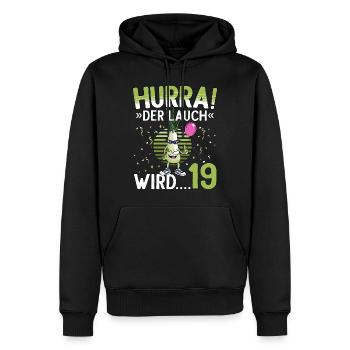 19 Geburtstag 19 Jahre Hurra der Lauch wird 19 - Männer Premium Bio Hoodie - Schwarz - Vorne - Nico (187cm)