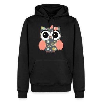 Eule Mona - Männer Premium Bio Hoodie - Schwarz - Vorne - Nico (187cm)