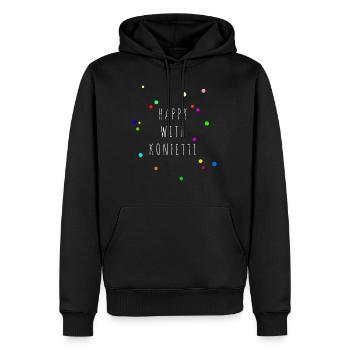 HAPPY WITH KONFETTI, Geschenkidee - Männer Premium Bio Hoodie - Schwarz - Vorne - Nico (187cm)