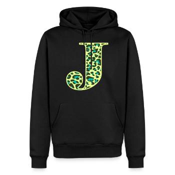 Lettre J initiale lettre initiales Léopard Léo - Sweat à capuche Premium bio Homme - noir - Devant - Nico (187cm)