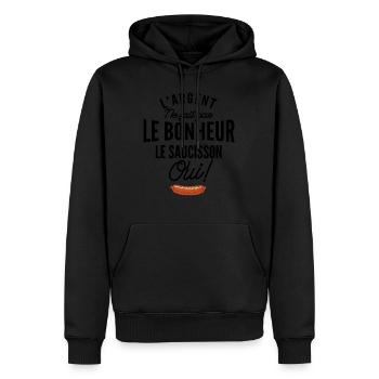 l'argent ne fait pas le bonheur le saucisson oui - Sweat à capuche Premium bio Homme - noir - Devant - Nico (187cm)