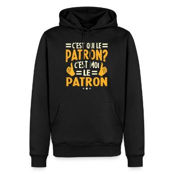 Humour C'est Qui Le Patron C'est Moi Le Patron - Sweat à capuche Premium bio Homme - noir - Devant - Nico (187cm)