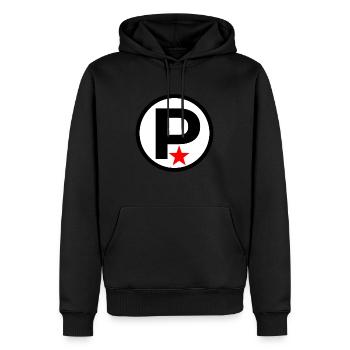 Lettre P Typographie - Sweat à capuche Premium bio Homme - noir - Devant - Nico (187cm)