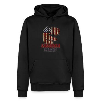 Patriotic Babushka Dinosaur - Männer Premium Bio Hoodie - Schwarz - Vorne - Nico (187cm)