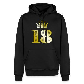 18 Zahl Krone Gold - Männer Premium Bio Hoodie - Schwarz - Vorne - Nico (187cm)