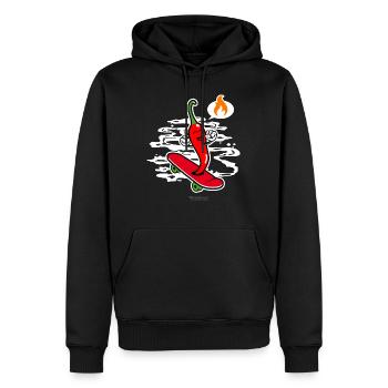 Chili Pepper Chillig auf Skateboard - Männer Premium Bio Hoodie - Schwarz - Vorne - Nico (187cm)
